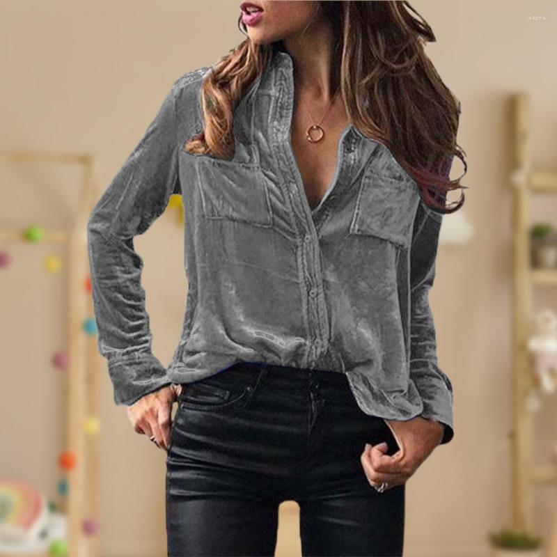 

Women' Blouses Versatile Anti-Pilling Women Basic Pure Colors Velvet Shirt Streetwear, Rose red