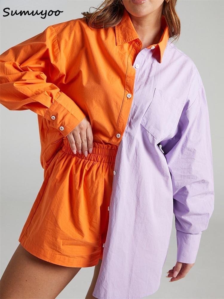 

Dress Sumuyoo Women Tracksuits Shirt with Mini Shorts 100% Cotton Two Pieces Sets Fashion Outfits Women Blouses Short Sets, Pink