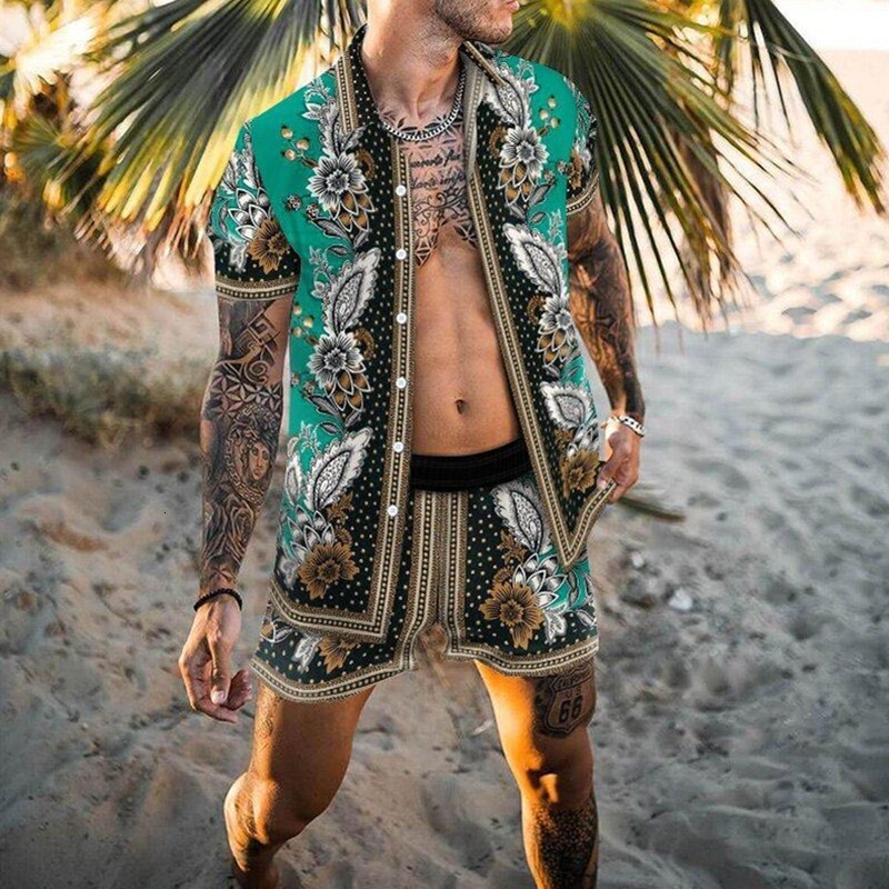 

Mens Tracksuits Fashion Hawaiian Shirt Set Mens Printing Set Short Sleeve Summer Casual Floral Shirt Beach Two Piece Men Sets S3XL 230419, Tz-30