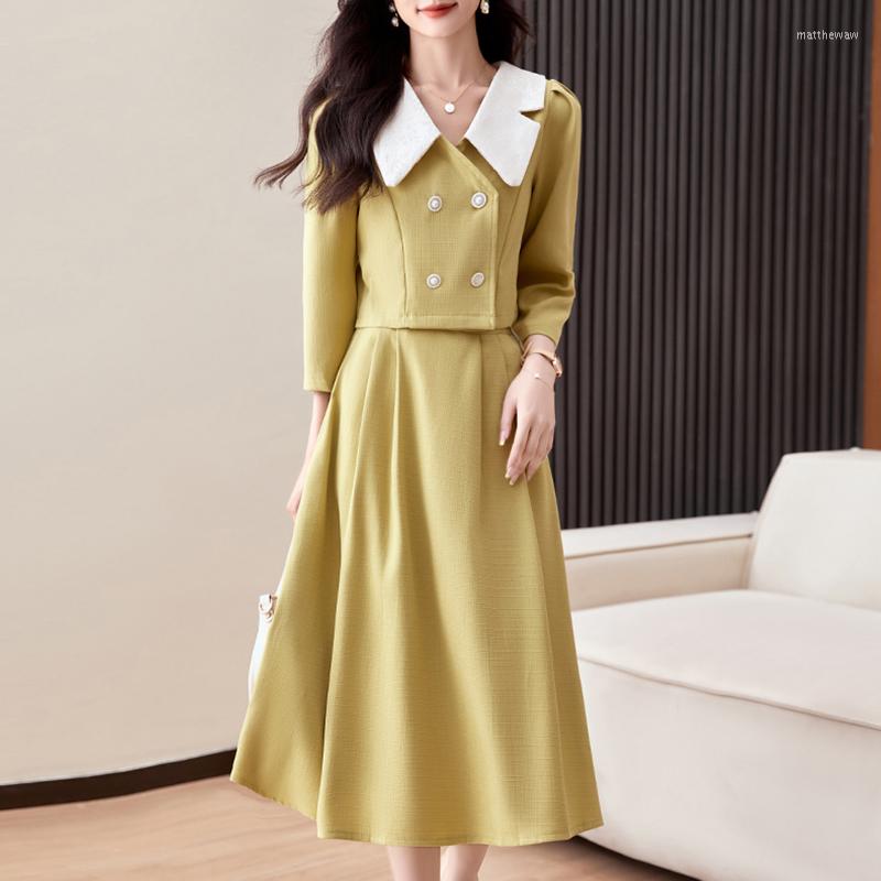 

Two Piece Dress Spring Small Fragrance 2 Pce Suit Double Breasted Short Coats Blazers Jackets Top A-Line Mid Skirt Sets Female Outfits, Black
