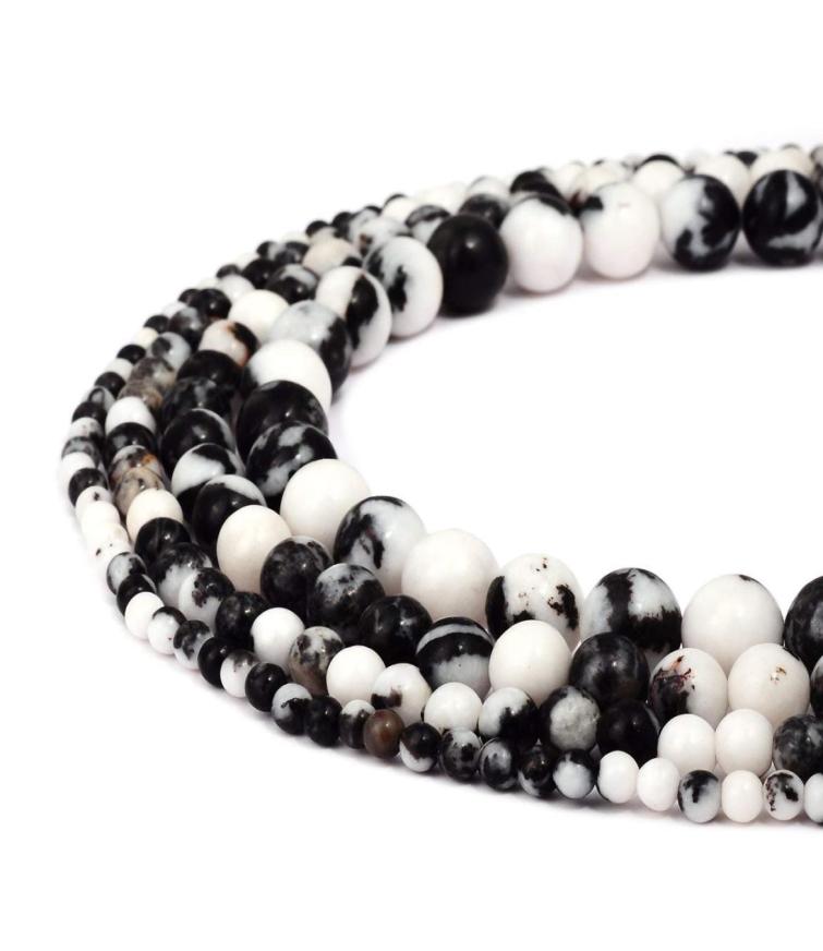

TSunshine Top Quality Stone Natural Black White Jasper Gemstone Round Loose Beads For DIY Jewelry Making European 1 Strand 8MM5694710