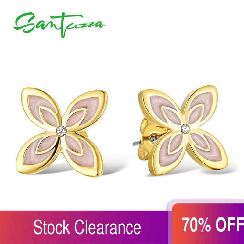 

Stud Earrings SANTUZZA Flower For Women Elegant Multi-Color Sparkling Crystals Trendy Vintage Fashion Jewelry Handmade Enamel