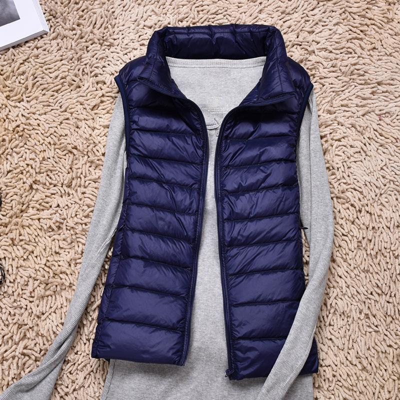 

Parkas 2021 Women Sleeveless Vest Winter Warm Plus Size 4XL White duck down Jacket Female Veats Mandarin Collar Sleeveless Waistcoat, Navy blue