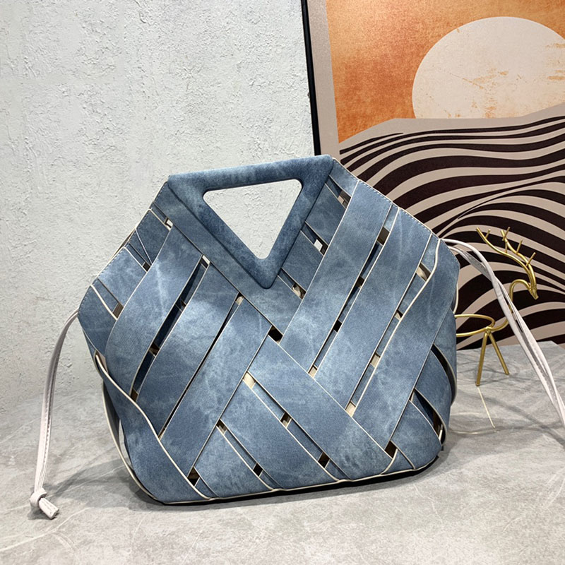 

Hollow Triangle Bag Latest Denim Woven Clip Bag Clutch Bag Tote Bag Crochet Knit Crossbody Shoulder Bag Handbags Women Detachable Inner Pocket Classic Letter Print, Blue
