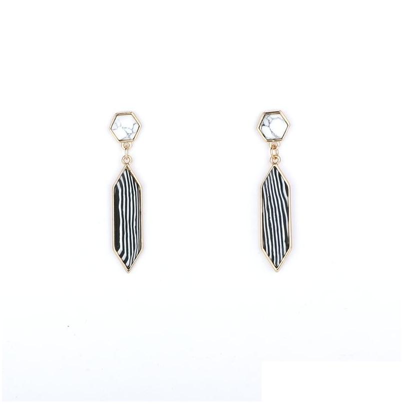 

Stud Gold Color Turquoise Metal Hexagon Zebra Black Stripe Stone Earrings For Women Jewelry Drop Delivery Dhgqe
