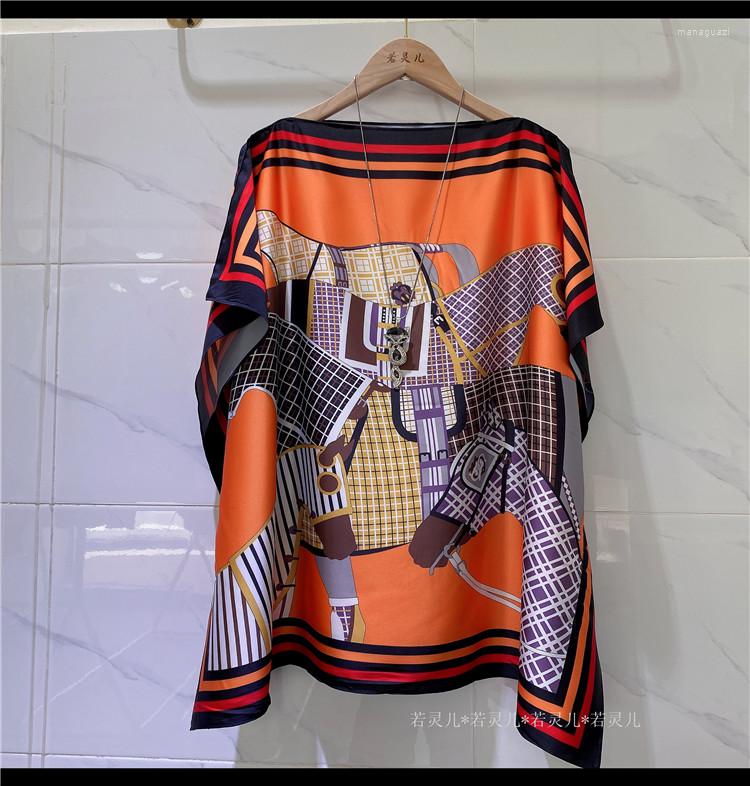 

Women's Blouses Women Print Satin Summer Vintage Batwing Sleeve Shirts Tops Lady's