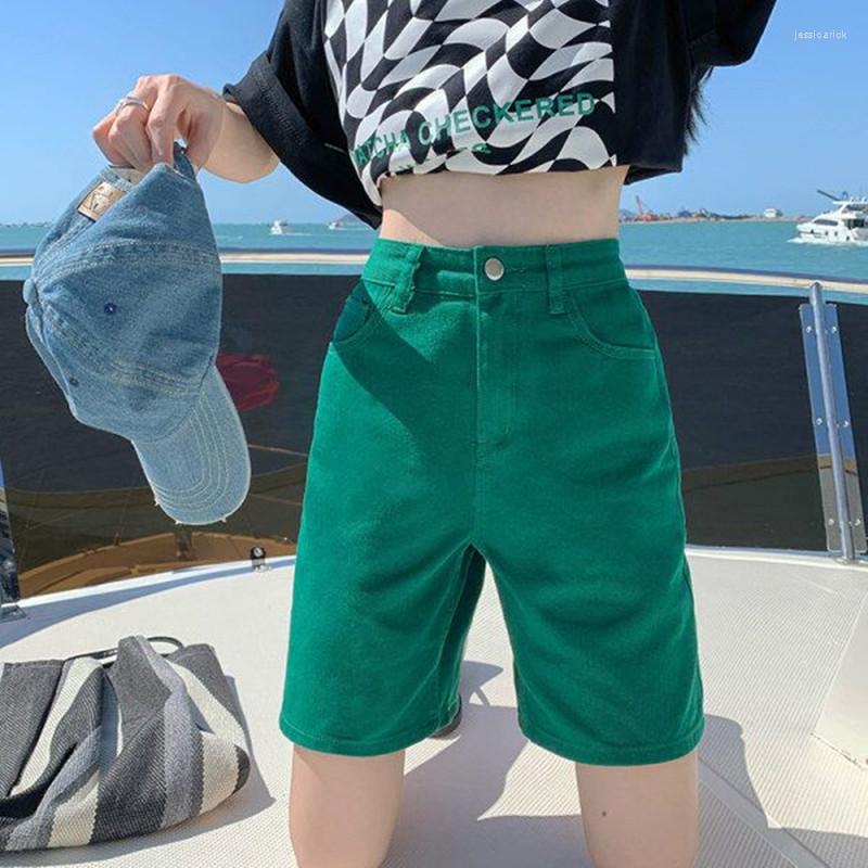 

Women' Shorts Cacocala 2023 Summer Chic Straight Loose Women Jeans High Waist Pockets Female Wide Leg Denim, Red