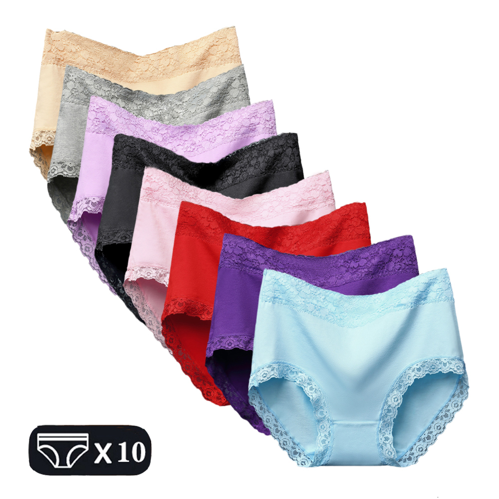

Women's Panties Cotton Underwear Women High Waist Panties For Ladies Body Shaper Tummy Control Lace Briefs Sexy Lingerie Plus Size Underpants 230420, 9-10pcs