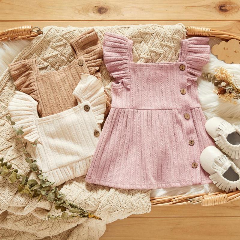 

Girl Dresses Born Sleeve Girls Buttons Cotton Princess For 0-24M Toddler Cute Clothes Party Birthday Children Outfits, Pink