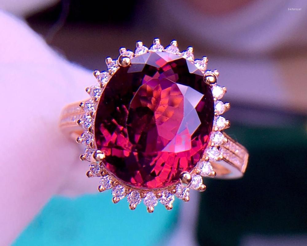 

Cluster Rings E506 Fine Jewelry Real 18K Rose Gold AU750 Natural Red Tourmaline Gemstone 6ct Female For Women Ring
