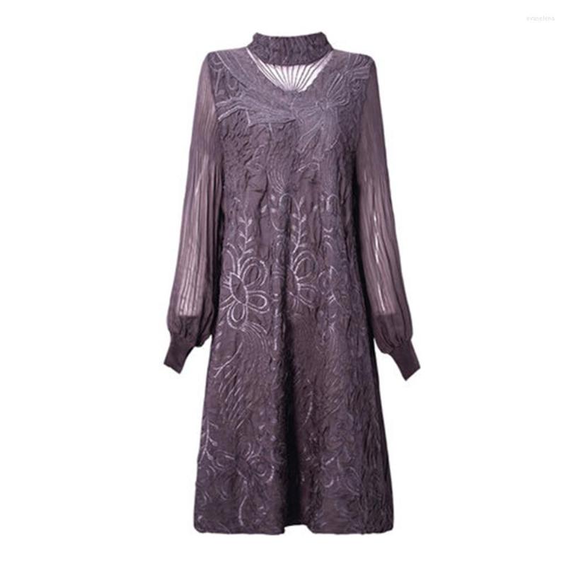 

Casual Dresses Trendy Ladies Long 2023 Spring Autumn Lace Mesh Womens Dress Loose Vintage Sleeve Femme Vestido Woman Clothes, Purple