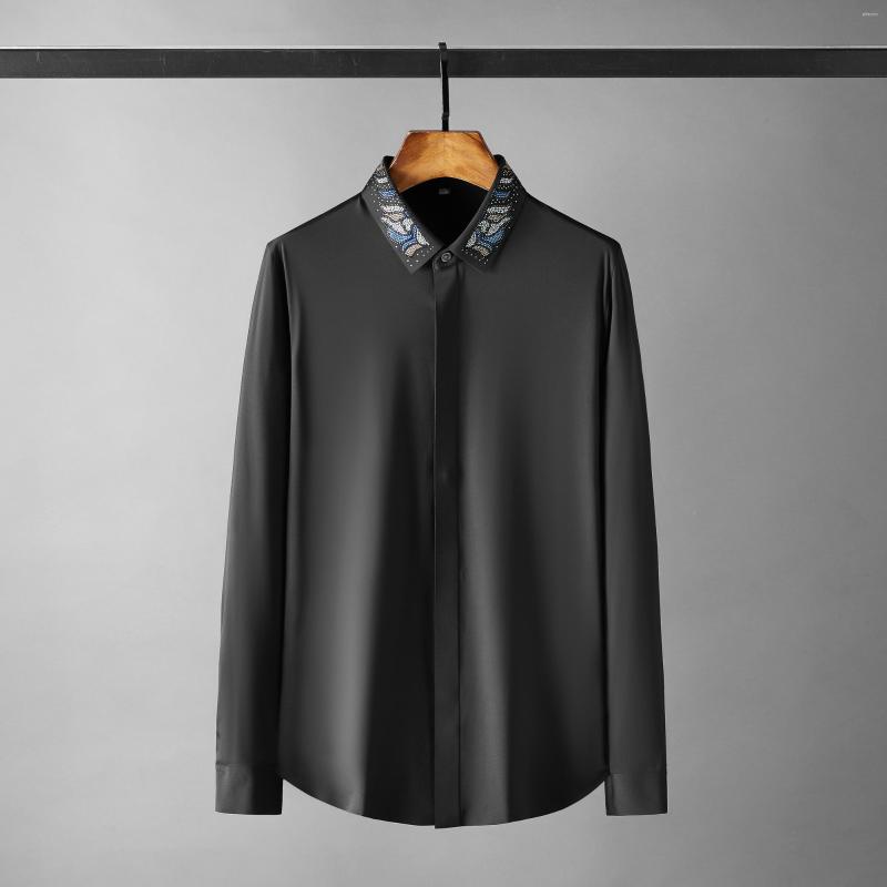 

Men's Casual Shirts Waves Gradient Drill Collar Mens Luxury Long Sleeve Four Seasons Dress Slim Fit Man, Khaki