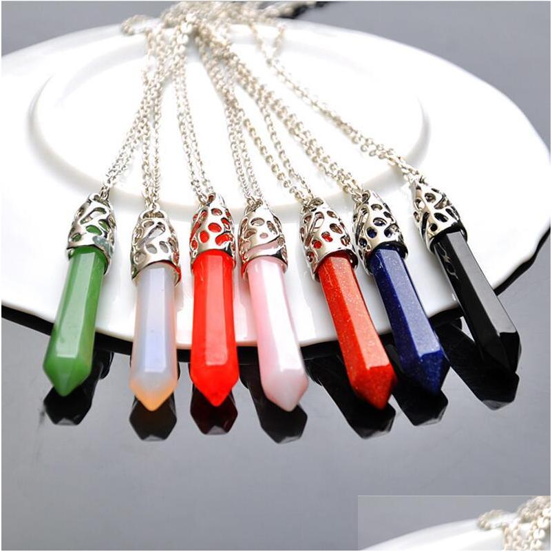 

Pendant Necklaces Pendum Hexagonal Pointed Reiki Natural Stones Pink Quartz Pillar Charms Necklace For Women Men Gift Accessories Dr Dhqht