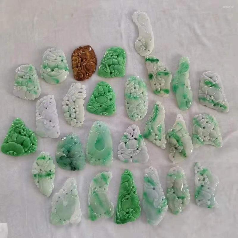 

Loose Diamonds 1pcs/lot Pure Natural Jadeite Jade Animal And Plant Auspicious Pattern Ornaments Handles Car Hanging Jewelry Folk-custom Gem