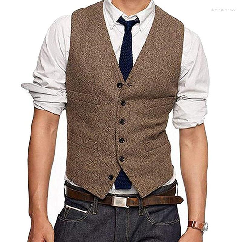 

Men's Vests Mens Tweed Herringbone Slim Fit Fashion Men's Suits For Jacket Groomsmen Waistcoat Wedding, Black