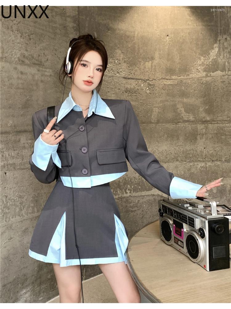 

Two Piece Dress UNXX Spring And Autumn Suit Women's Korean Temperament Color-blocking Long-sleeved Jacket Skirt Two-piece Women, Two-piece set