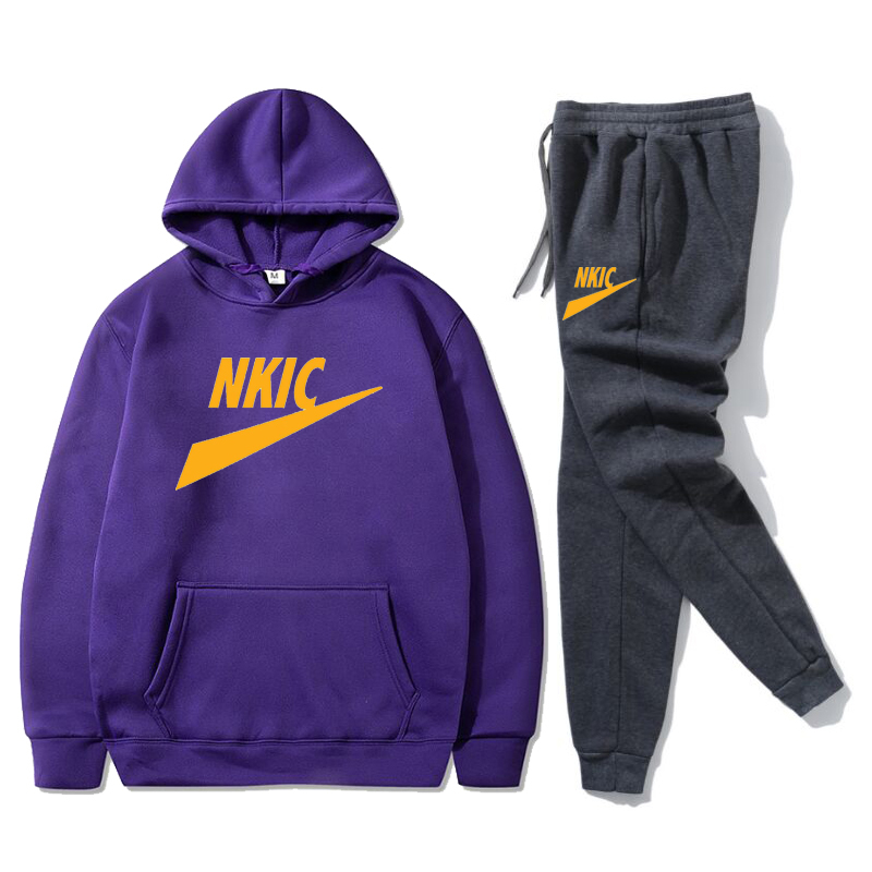 

New Men's Casual Sweatshirt Tracksuits Hoodies Sweatpants Tracksuit 2 Pcs Outfits Jogger Male Pullover Spring Streetwear Clothes Plus Size, Navy blue