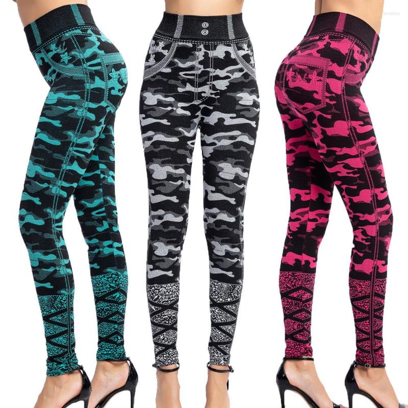 

Active Pants Women Camouflage Sports Yoga Leggings High Waist Gym Fitness Running Seamless Stitching Hollow Workout, Blue