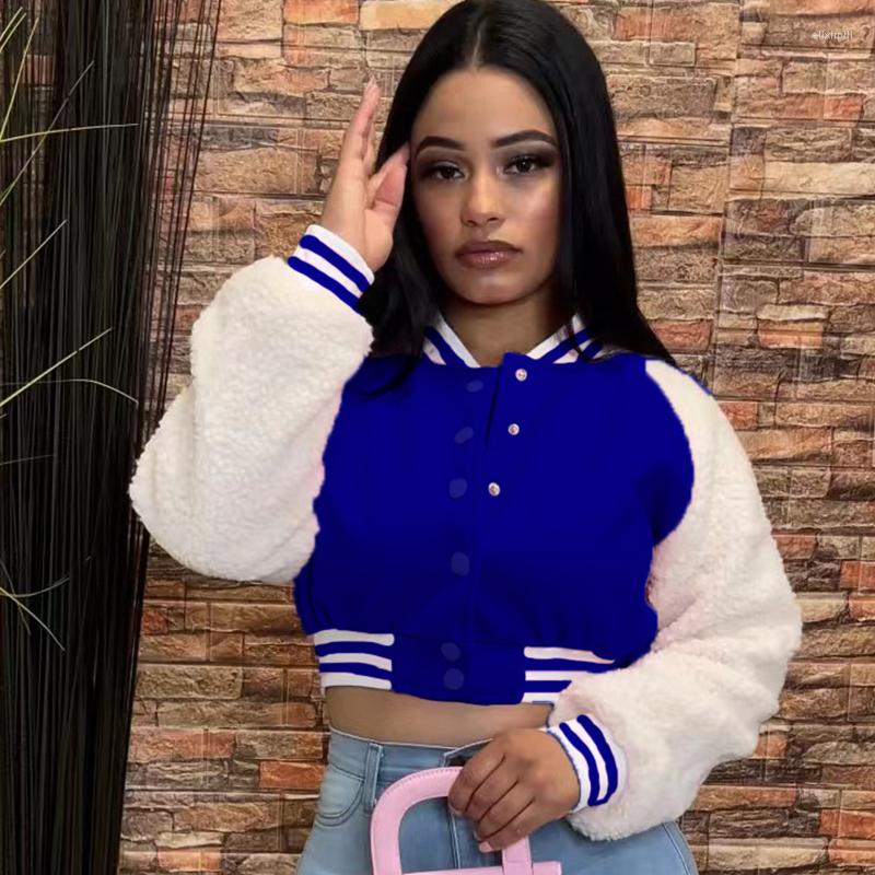 

Women' Jackets Casual Patchwork Fashion Crop Jacket Women 2023 Baseball Fur Cropped Varsity Solid Coat Winter Clothes Y2K Streetwear, Black