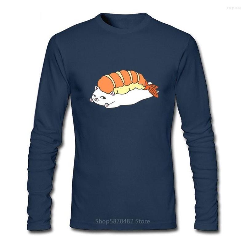 

Men's T Shirts Manga Kitty Sushi Japanese Food Men Aesthetic Cute Cotton Vintage Harajuku Streetwear Camisetas Homme Anime Long Sleeve, No print