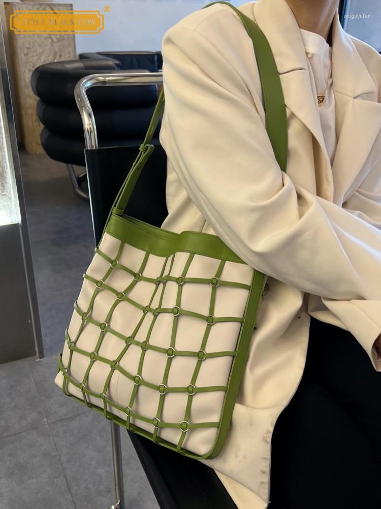 

Evening Bags Women Casual Lattice Woven Leather Bucket Bag Ladies Handbag Street Soft Split Shoulder Summer Design Totes, Brown