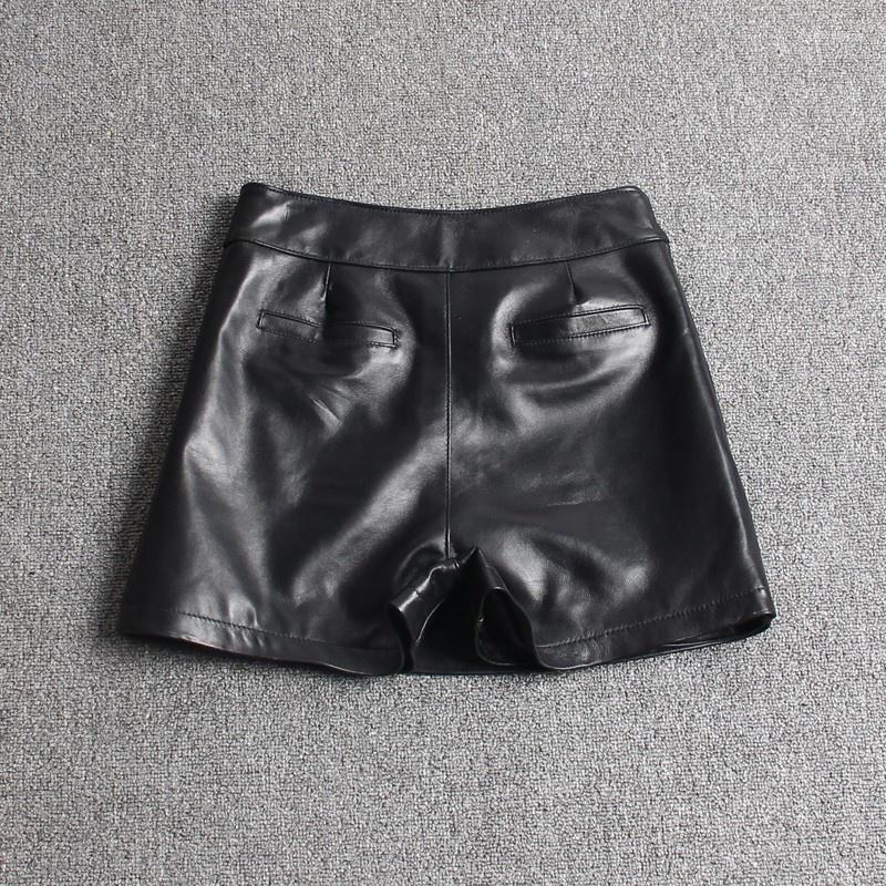 

Women's Shorts Women Fashion Asymmetric Skirts Top Quality Sheepskin Real Leather Casual Streetwear Ladies Slim Fit, Black