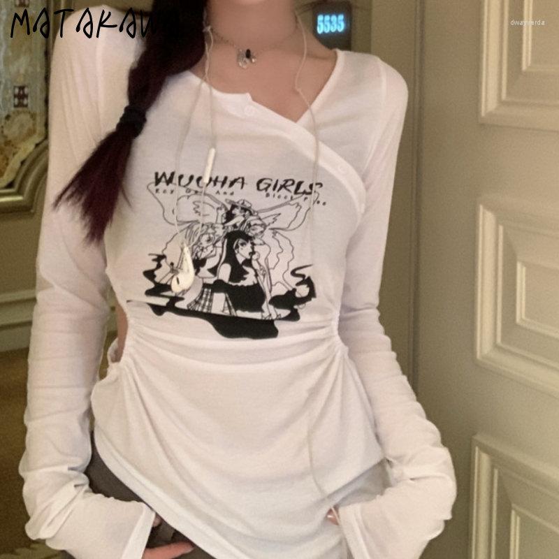 

Women' T Shirts Matakawa Y2k Clothes Women Shirt Print Spring Slim Vintage Ropa De Mujer Korean Fashion Long Sleeve Summer T-shirts, White