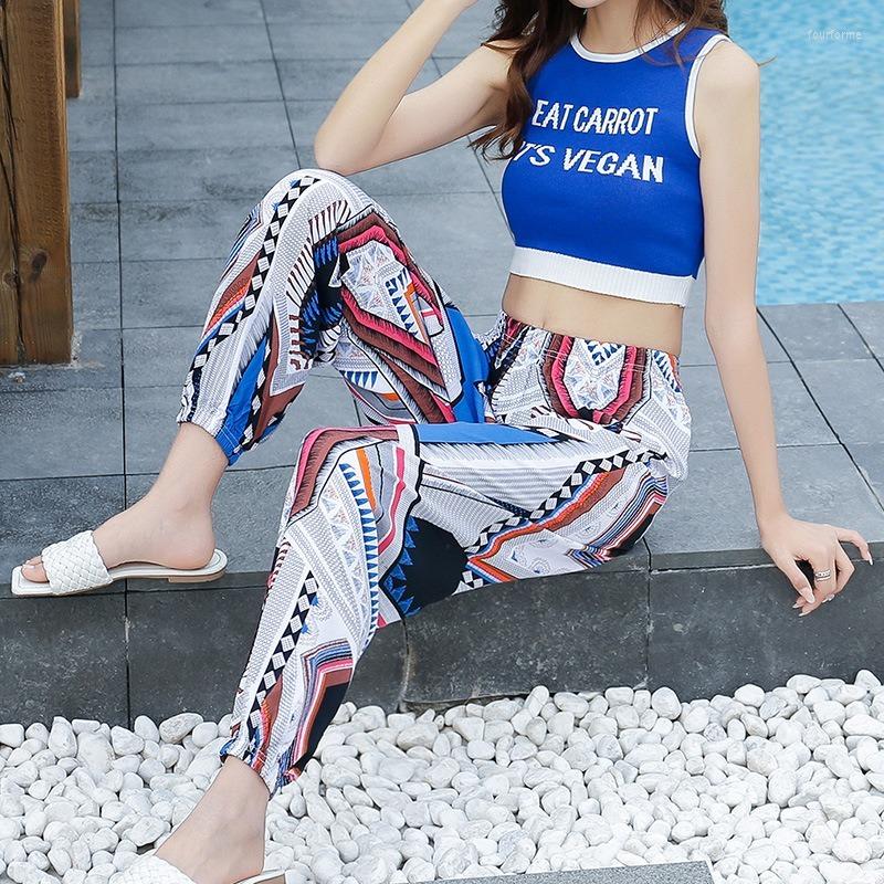 

Women's Pants Women Pajama Home Panties Summer To Prevent Mosquito Bites Beach Lounge Bohemian Trousers, Blue rhombus