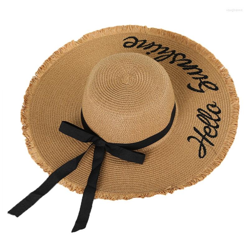 

Wide Brim Hats Elegant Beach Holiday Panama Women Large Chapeau Summer Oversized Bucket Hat Sun Hawaii Raffia Headwear Trendy, H02