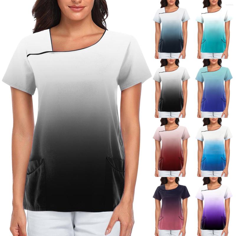 

Women' T Shirts Gradient Print Womens Breathable Graphic Short Sleeve Shirt Tee Tops With Pockets, Light blue