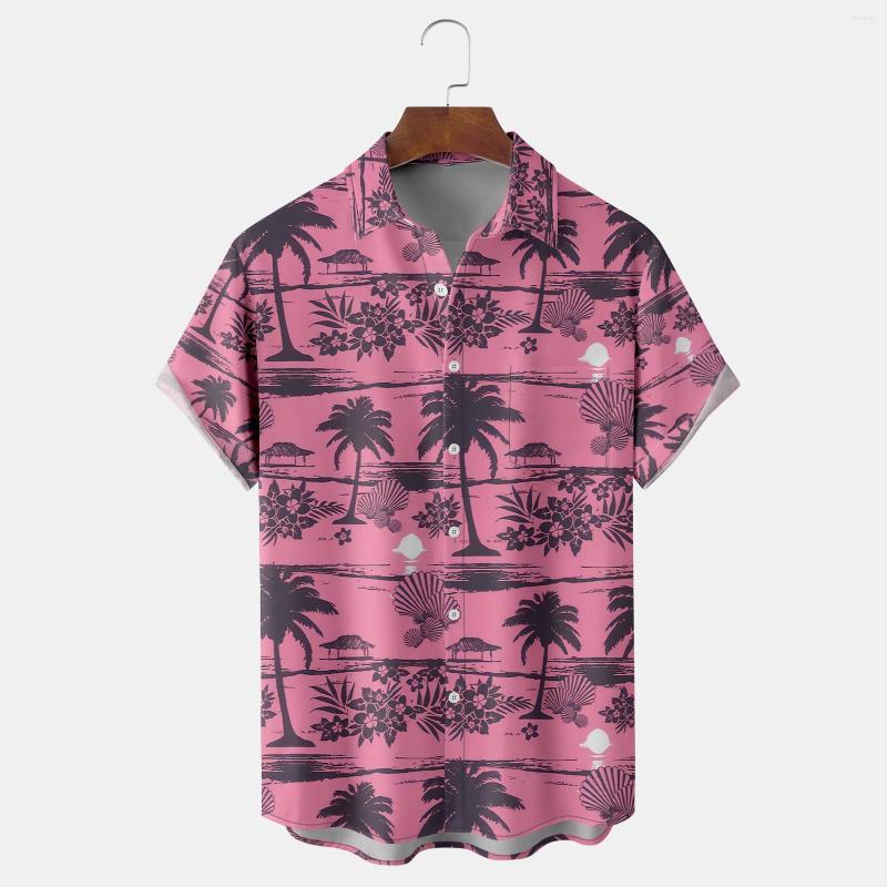 

Men's Casual Shirts Summer Men's Hawaiian Shirt Blouse Coconut Tree Print Pink For Men Holiday Oversized Short Sleeve Tops Tee, Yellow