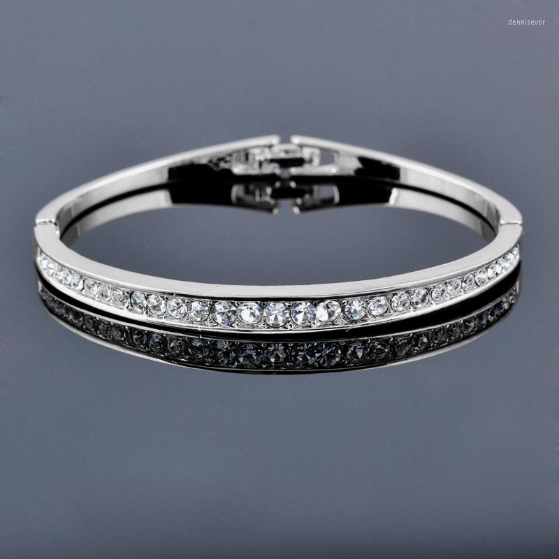 

Bangle SINLEERY Simply Single Row Cubic Zirconia Bracelets Silver Color Women Party Wedding Engagement Jewelry SL284 SSB