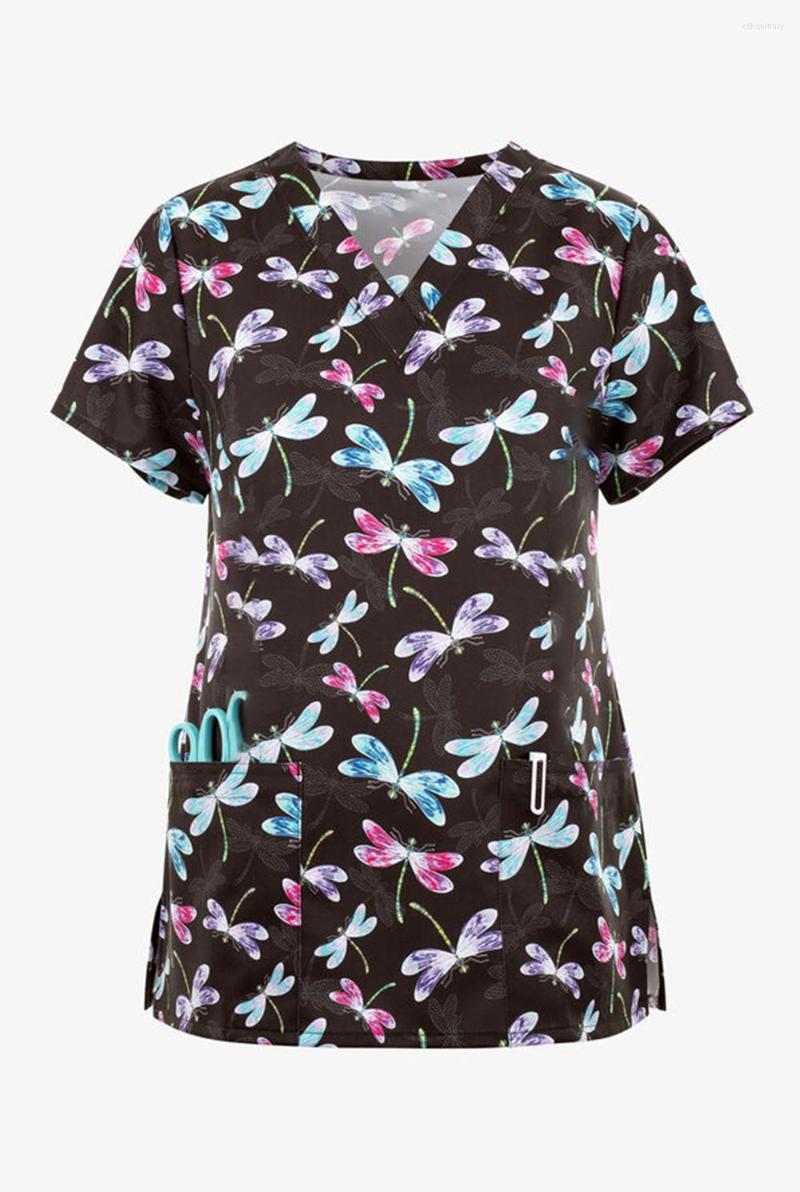 

Women' T Shirts Women' Fashion Short Sleeve Collar Tops Work Uniform Cute Flower Print Nursing Scrub T-Shirts Casual, Xkdvtx412