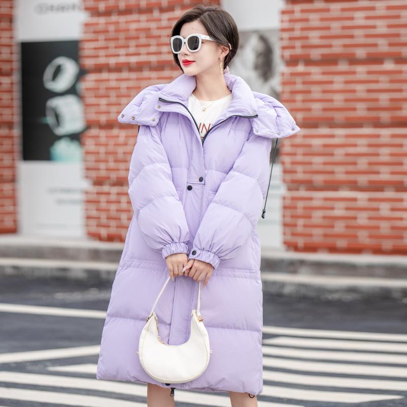 

Parkas Han edition down jacket female white duck down to film the new winter loose hooded overtheknee long thickening coat, Purple