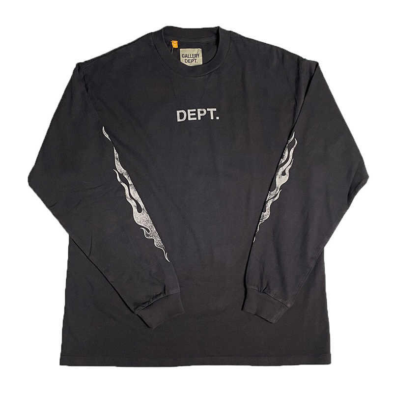 

Designer Clothing Hoodies Fashion Streetwear Galleryes Depts 21 Flame Print Loose Long Sleeve Tee Washed Old Trend Crew Neck Vintage Rock Sweatshirts Hip hop LNW3, Wash black