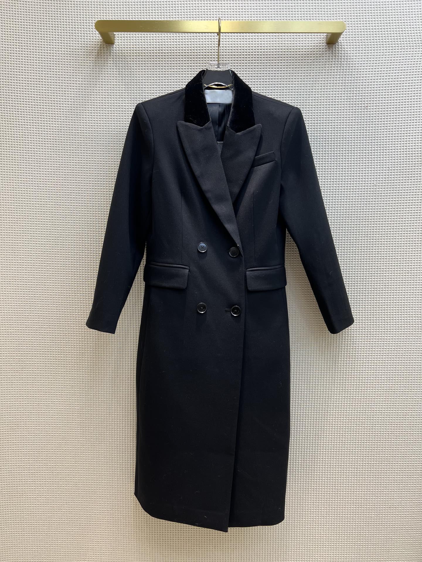 

Pants Autumn and winter new doublebreasted wool suit long coat, Black