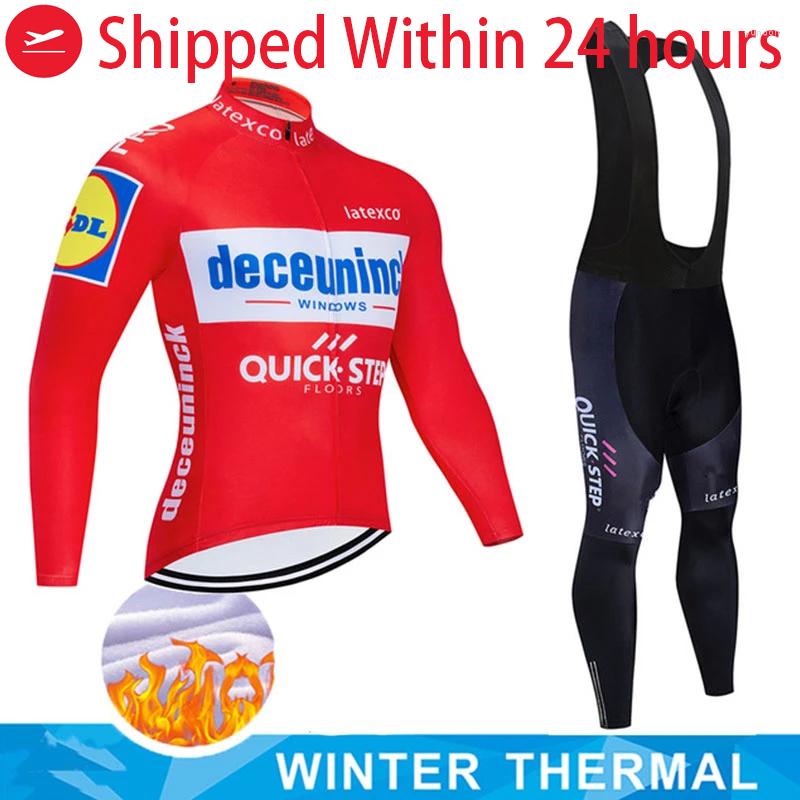 

Racing Sets Quick Step Winter Long Sleeve Cycling Jersey Set Team RC Men Road Bike Uniform Thermal Fleece Mtb Cycle Bib Pants Suit, Winter suit