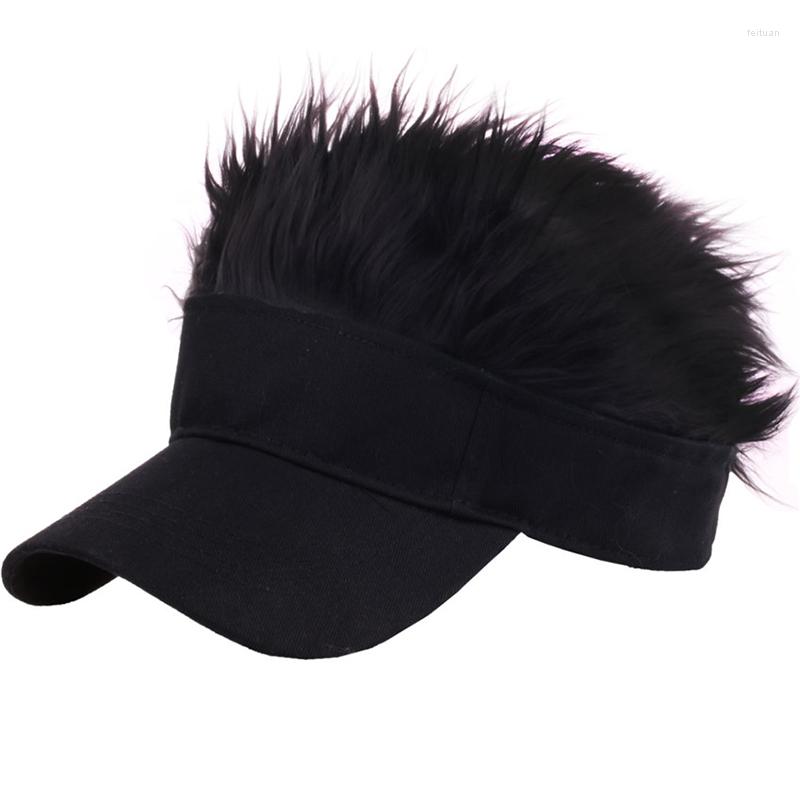 

Berets Est Novelty Baseball Cap Wig Women Men Fake Flair Hair Visor Sun Hat Toupee Funny Snapback Hats Casquette Cool Gift, Black