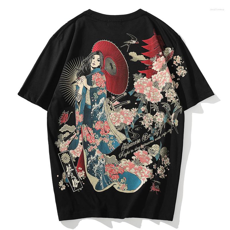 

Men's T Shirts 2023 Summer Japanese Clothing Tide Brand Breathable Trend Printed Cherry Blossom Beauty Ukiyo-e Short-sleeved T-shirt, White