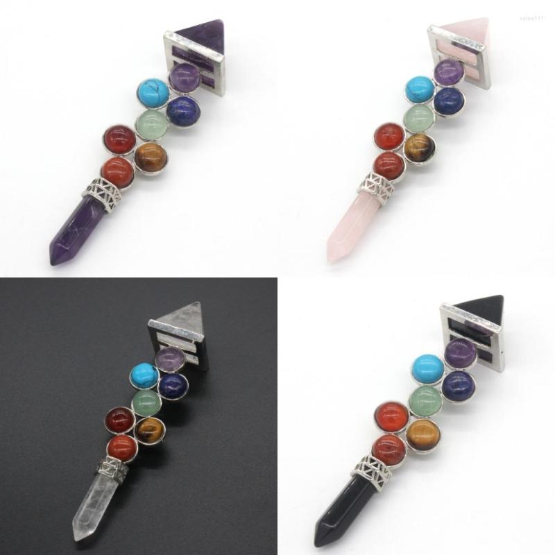 

Pendant Necklaces KFT Natural Healing Crystal Pendulums Pyramid Hexagon 7 Stone Beads Chakra Reiki Energy Scepter Pendulum Jewelry