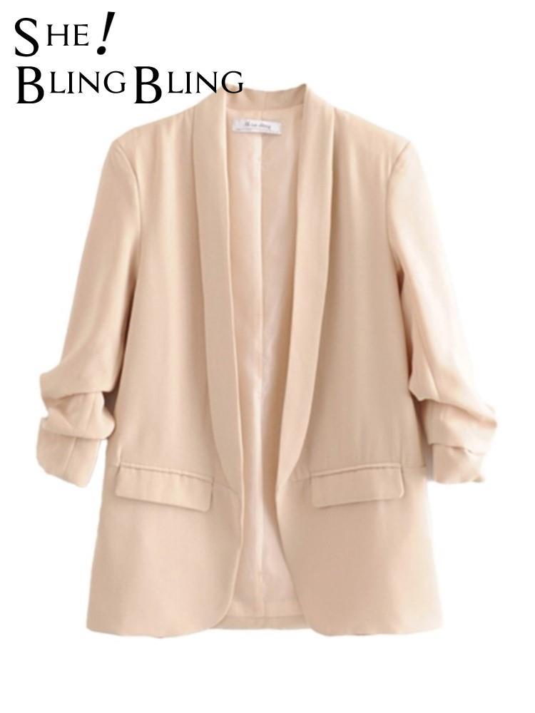 

Pants SheBlingBling 2022 Women Casual Traf Jacket Spring Shawl Collar Ruched Sleeves Loose Blazers OL Style Open Stitch Long Coats