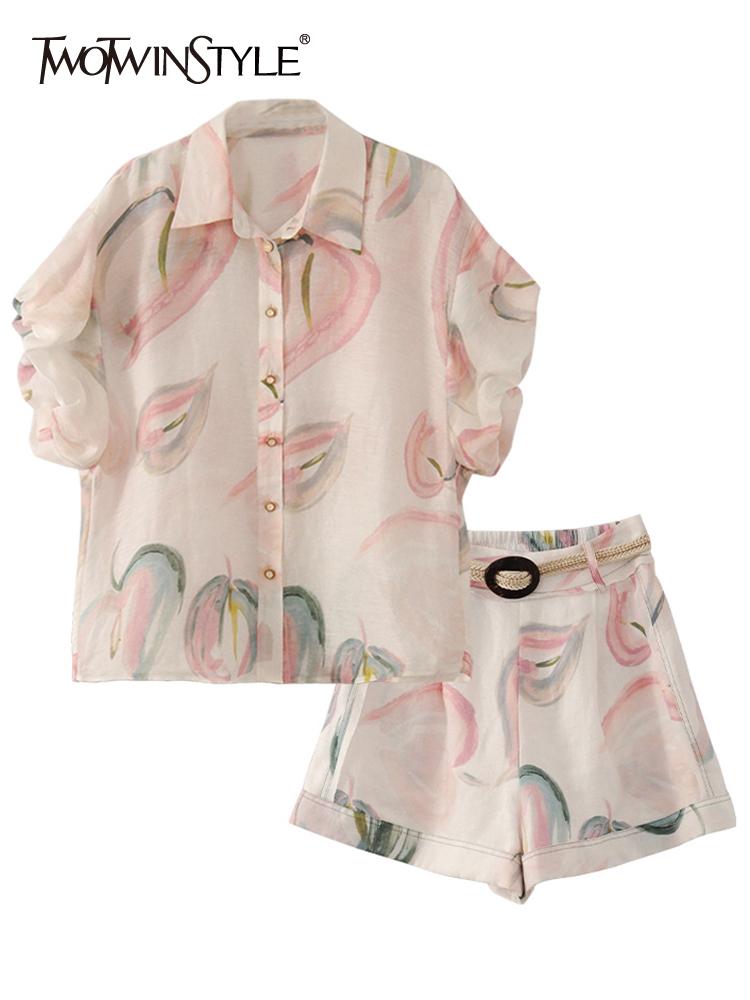 

Dress TWOTWINSTYLE PRINT TWO PIECE SET WOMEN LAPEL SHORT SLEEVE TOPS HIGH WAIST SHORTS COLORBLOCK SETS FEMALE SUMMER CLOTHES STYLE NEW, Blue