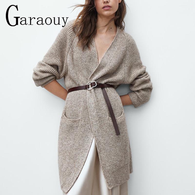 

Sweaters Garaouy 2022 New Autumn Winter Women Sweater Solid Color Casual Outwear Female VNeck Long Version Knit Cardigan Jacket Mujer, Photo color