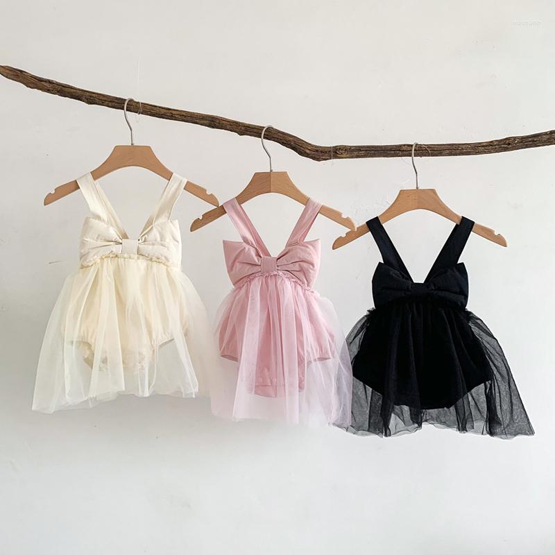 

Girl Dresses Infant Baby Slip Romper Dress Spring Summer Big Bow Solid Mesh Patchwork For Born Cotton Cute Kids Girls Clothes, Z1929h