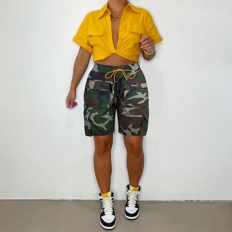 

Women' Shorts 2023 Casual Women Short Pants Camouflage Drawstring With Pocket Streetwear Sporty Clothes For Outfit