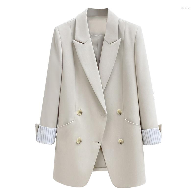 

Women' Suits Spring Autumn Women' Blazers 2023 Fashion Business Office Suit Outerwear Mid Long Double-Breasted Black Blazer Coat, Beige