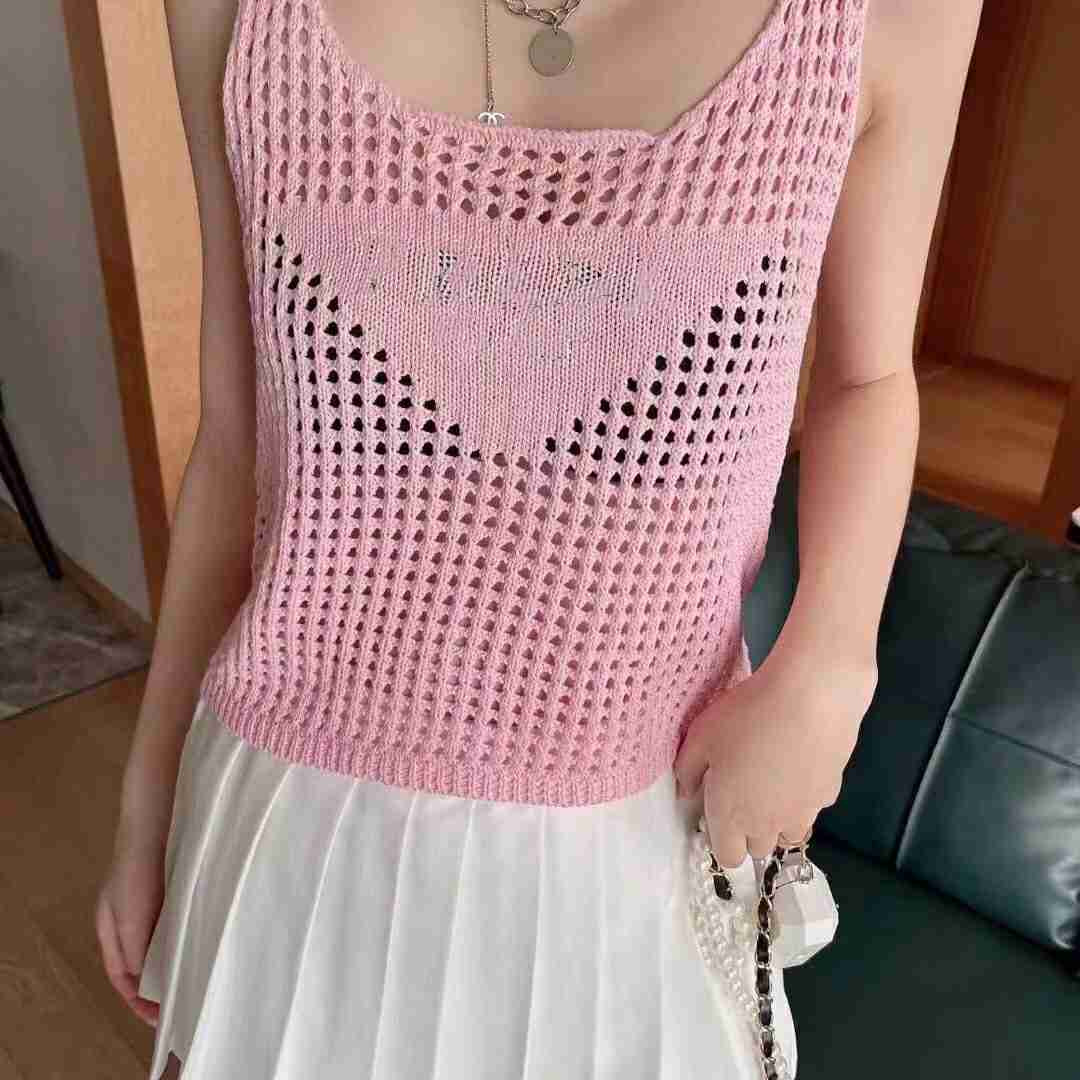 

luxury designer triangle print womens tanks top fashion hollow knitted jacquard breathable camis sports running beach tank top travel sun, Beige long sleeves