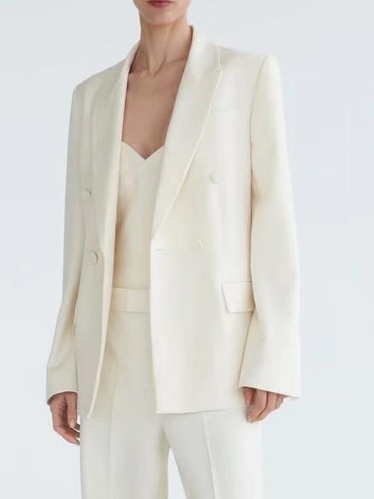 

Pants Kumsvag 2022 Summer Women Causal Slim Blazers Coats Solid Long Sleeve Double Breasted Female Elegant Street OL Blazer Outerwear
