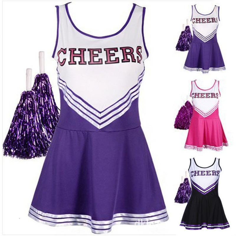 

Cheerleading Women's School Girls Musical Party Halloween Party Cheerleader Costume Fancy Dress Uniform Outfit Team Sport With Pom Poms 230420