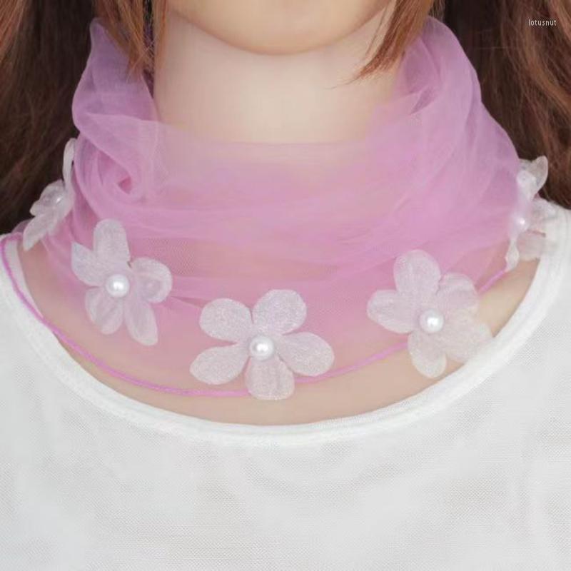 

Choker Sweet Fashion Lace Net Yarn Flower Pearl Necklace Simple Casual Big Petal For Women Jewelry